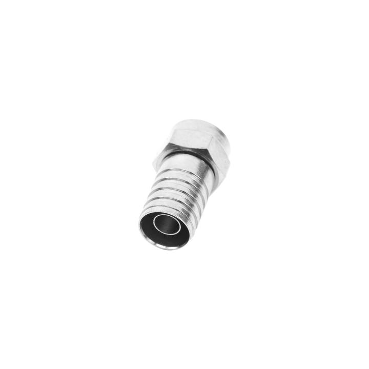 Conector F Macho, Plegable de Doble Blindaje para cable RG-59, Cuerpo de Bronce Niquelado.