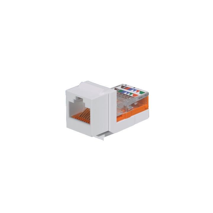 Conector Jack Estilo Leadframe, Tipo Keystone, Categoría 5e, de 8 Posiciones y 8 Cables, Color Blanco