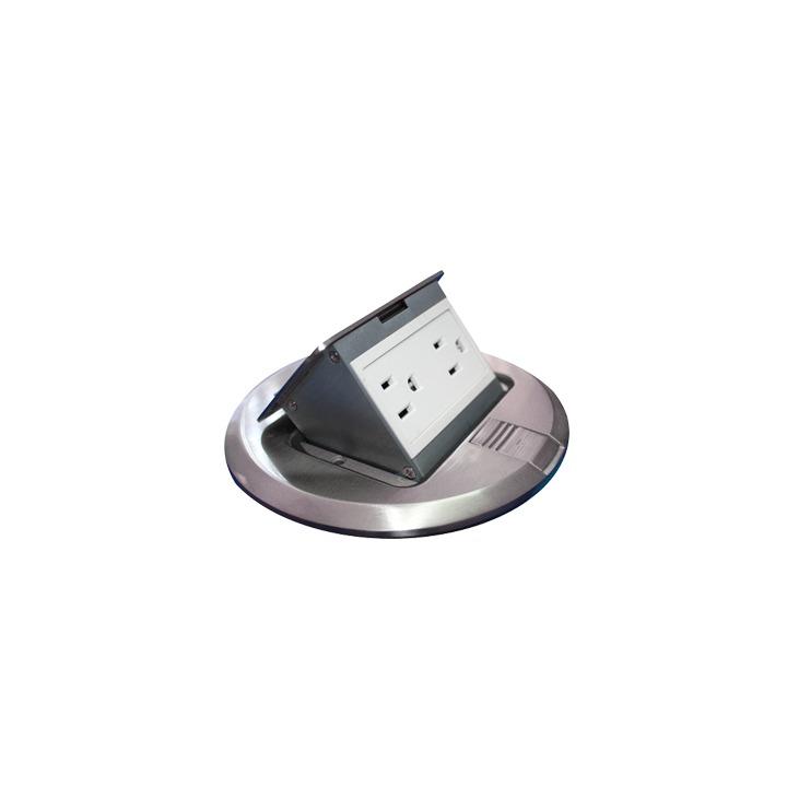 Mini Caja de Piso Redonda Acero Inoxidable (2 Contactos) (11000-12201)