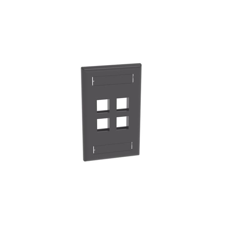 Placa de Pared Vertical, Salida Para 4 Puertos Keystone, Con Espacios Para Etiquetas, Color Negro
