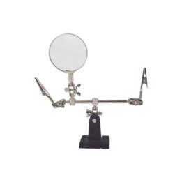 Soporte con lupa y dos brazos con clip. Ideal para trabajos de soldadura.