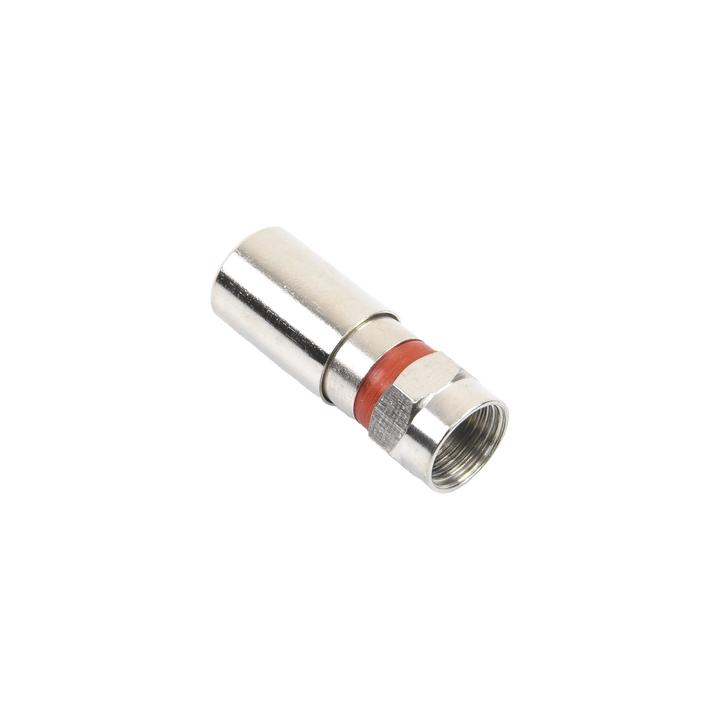 Conector F Macho de Compresión, Metálico para cable RG-59, Cuerpo de Bronce Niquelado.