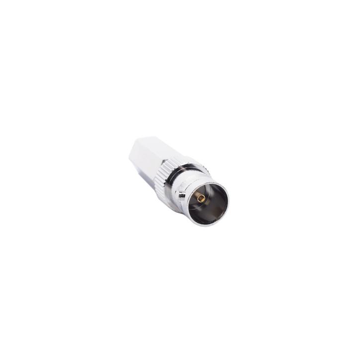Conector BNC Hembra en 75 Ohm, Tipo Roscable para cable Coaxial RG-59/U, Níquel/ Plata/ Delrin.