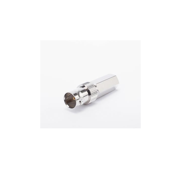 Conector BNC Hembra en 75 Ohm, Tipo Roscable para cable Coaxial RG-59/U, Níquel/ Plata/ Delrin.