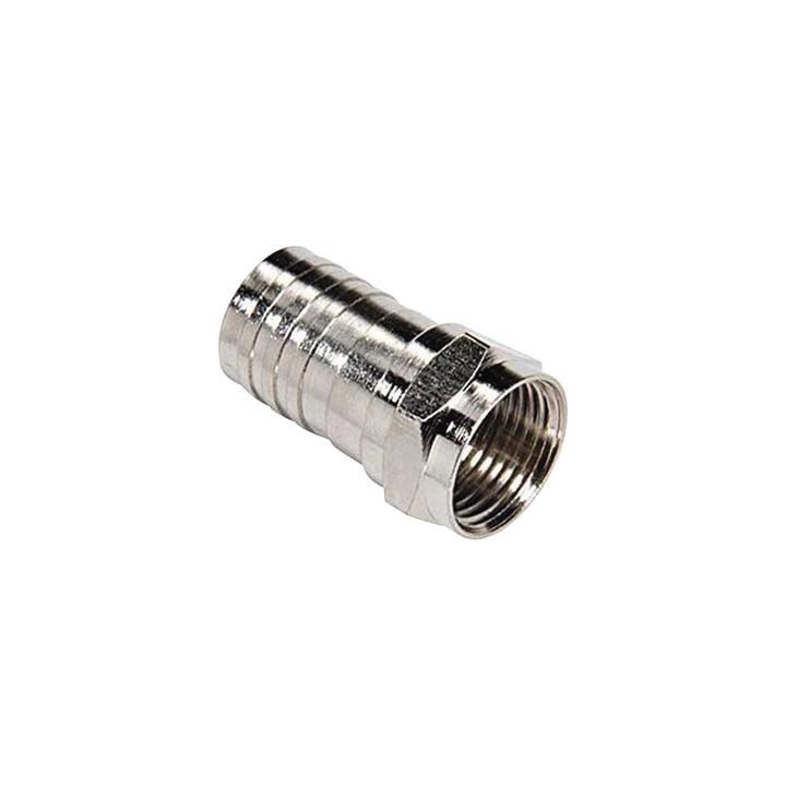 Conector F Macho, Plegable de Doble Blindaje para cable RG-6, Cuerpo de Bronce Niquelado.