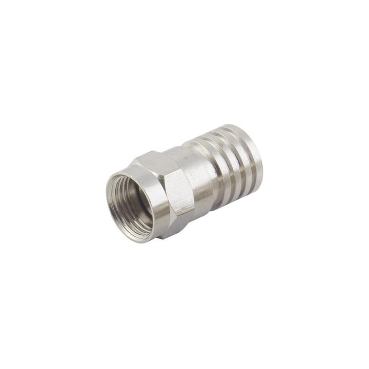 Conector F Macho, Plegable de Doble Blindaje para cable RG-6, Cuerpo de Bronce Niquelado.