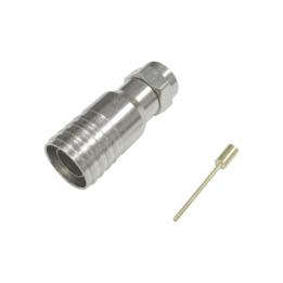 Conector F Macho en 75 Ohm, Plegable para Instalar en Cables Coaxiales RG-11, Cuerpo de Bronce-Niquelado/ Teflón.