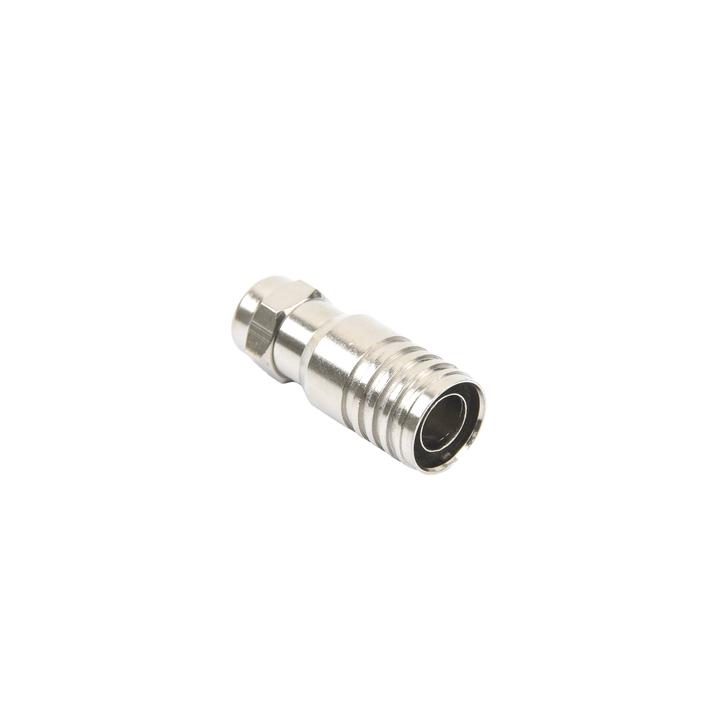 Conector F Macho en 75 Ohm, Plegable para Instalar en Cables Coaxiales RG-11, Cuerpo de Bronce-Niquelado/ Teflón.