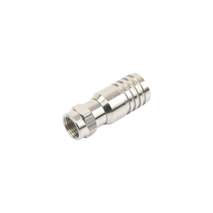 Conector F Macho en 75 Ohm, Plegable para Instalar en Cables Coaxiales RG-11, Cuerpo de Bronce-Niquelado/ Teflón.
