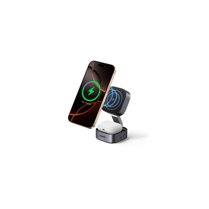 Cargador Inalámbrico 2 en 1 25W / Tecnología Magnética Qi 2 / 15W para Teléfono + 5W para Auriculares / Puerto