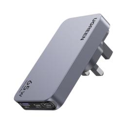 Cargador Rápido GaN 65W UGREEN / 2 Puertos USB-C + 1 Puerto USB-A / Tecnología GaN / Carga Rápida PPS PD 3.0 QC 4.0