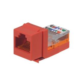 Conector Jack Estilo Leadframe, Tipo Keystone, Categoría 5e, de 8 Posiciones y 8 Cables, Color Rojo