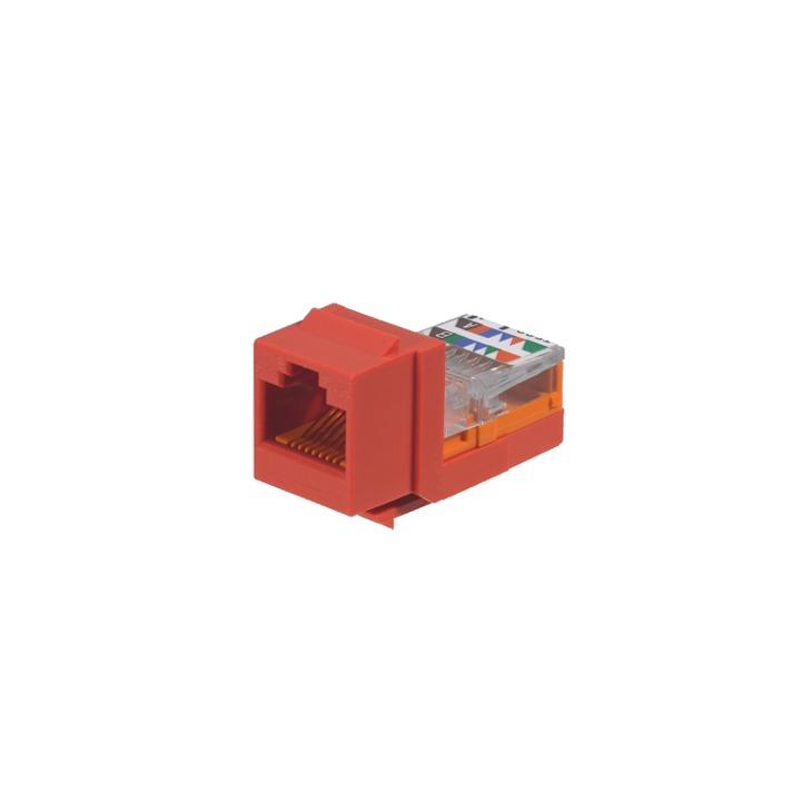 Conector Jack Estilo Leadframe, Tipo Keystone, Categoría 5e, de 8 Posiciones y 8 Cables, Color Rojo