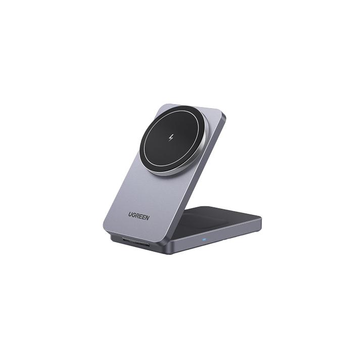 Cargador Inalámbrico 2 en 1 20W / Tecnología Qi2 15W Certificada / Carga Simultánea iPhone y AirPods / Ángulo