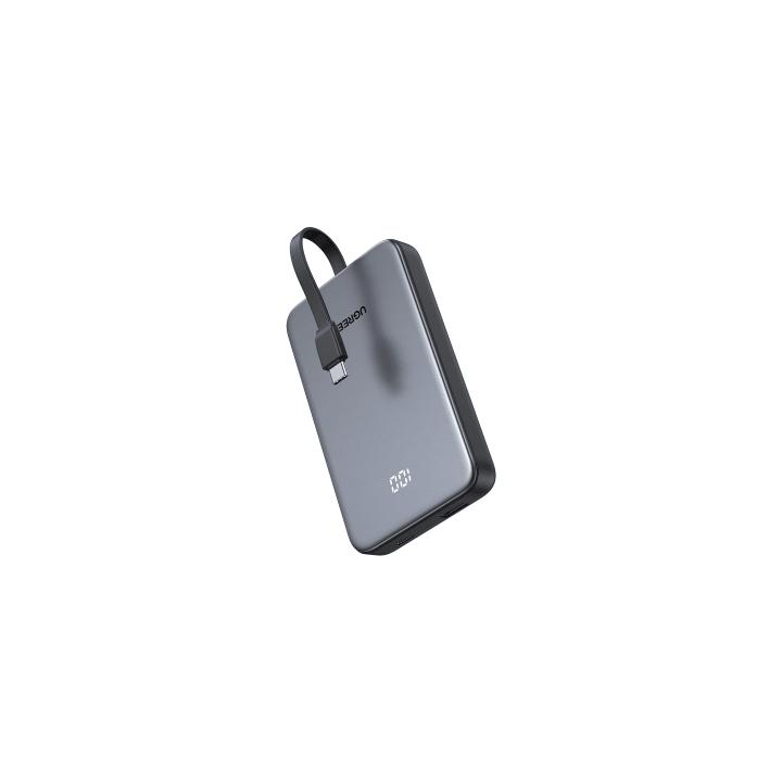 Power Bank 10000mAh con Cable Integrado 20W / Puerto USB-C PD3.0 PPS / Puerto USB-A SCP 22.5W / Batería Polímero