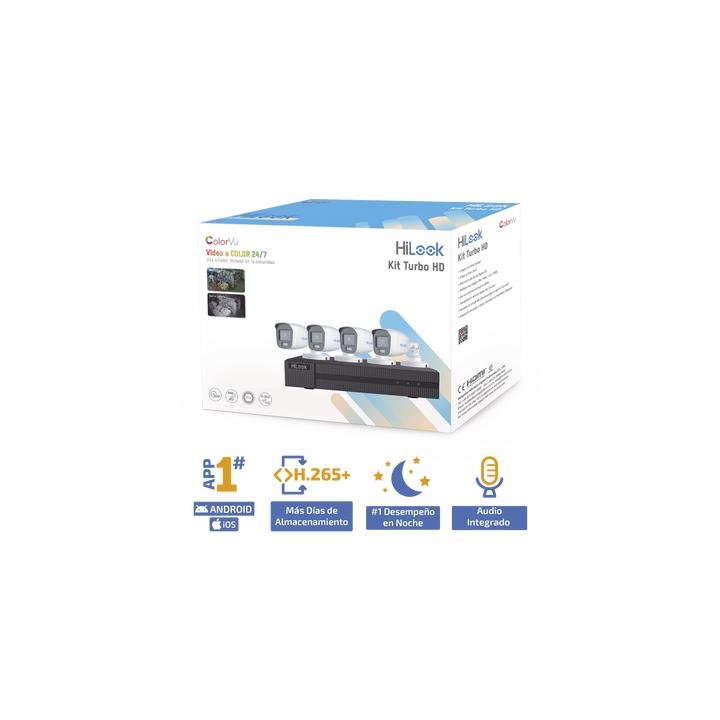 Kit TurboHD 1080p / DVR 4 Canales / 4 Cámaras Bala ColorVu con Micrófono Integrado / Fuente de Poder / Accesorios de