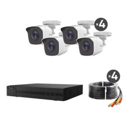 KIT TurboHD 1080p / DVR 8 canales con H.265+ / 4 Cámaras Bala Metálicas / Fuente de Poder / Accesorios de Instalación