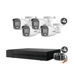 Kit TurboHD 1080p / DVR 4 Canales / 4 Cámaras Bala ColorVu con Microfono Integrado / Fuente de Poder / Accesorios de