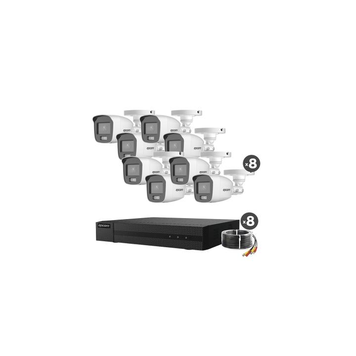 Kit TurboHD 1080p / DVR 8 Canales / 8 Cámaras Bala ColorVu con Microfono Integrado / Fuente de Poder / Accesorios de