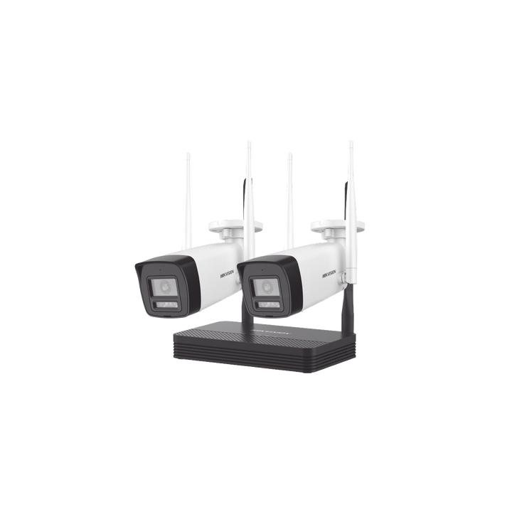 Kit IP Inalámbrico 4 Megapixel / NVS 4 Canales / 2 Cámaras Bala para Exterior con Lente 2.8 mm y Dual Light (30 mts