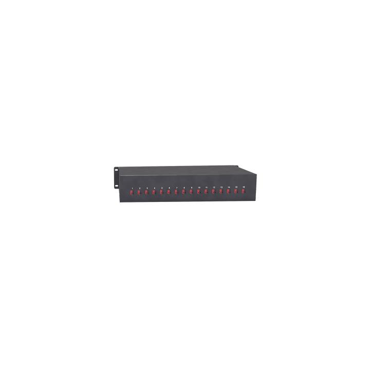 Fuente 24 Vca / Industrial / Tipo RACK / 20 Amperes / 16 salidas / 1.25 Amperes por salida administrada / 2.5 Amperes