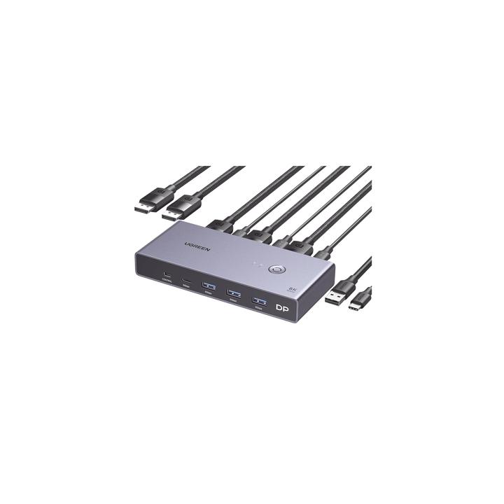 Conmutador KVM DisplayPort 8K | DP 1.4 | 2 Entradas 1 Salida | 4 Puertos USB 3.0 (3 USBA *1 USBC) | Soporta 8K@60Hz |