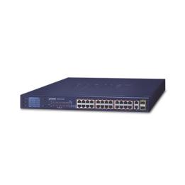 Switch No Administrable 24 Puertos PoE 10/100 802.3af/at, 2 Combo TP/SFP Gigabit y Pantalla LCD para Monitoreo y