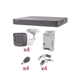 KIT TurboHD 1080p / DVR 4 Canales / 4 Cámaras Bala (exterior 2.8 mm) / Transceptores / Conectores / Fuente de Poder