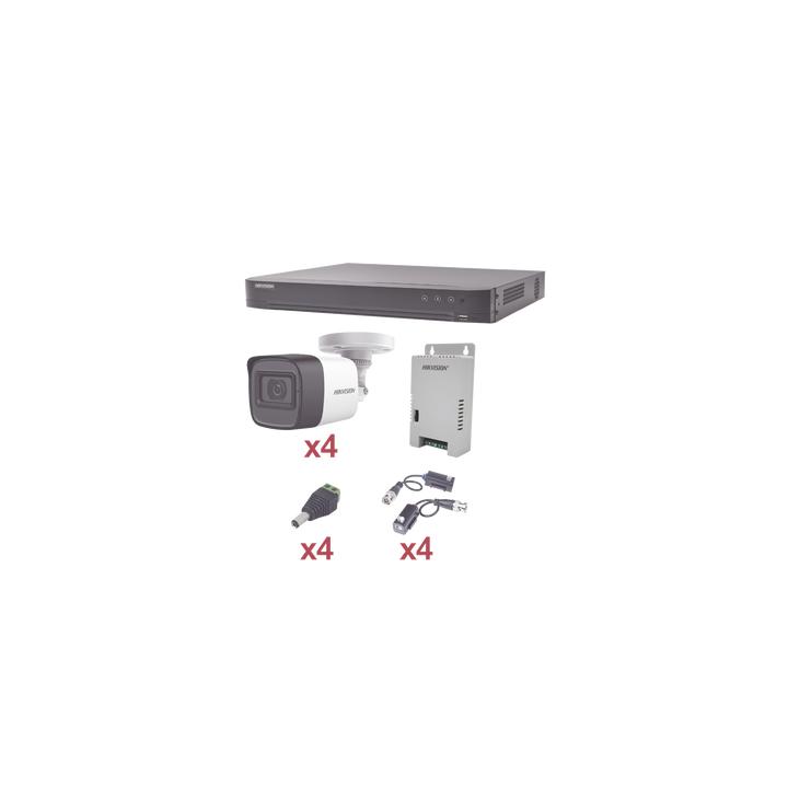 KIT TurboHD 1080p / DVR 4 Canales / 4 Cámaras Bala (exterior 2.8 mm) / Transceptores / Conectores / Fuente de Poder