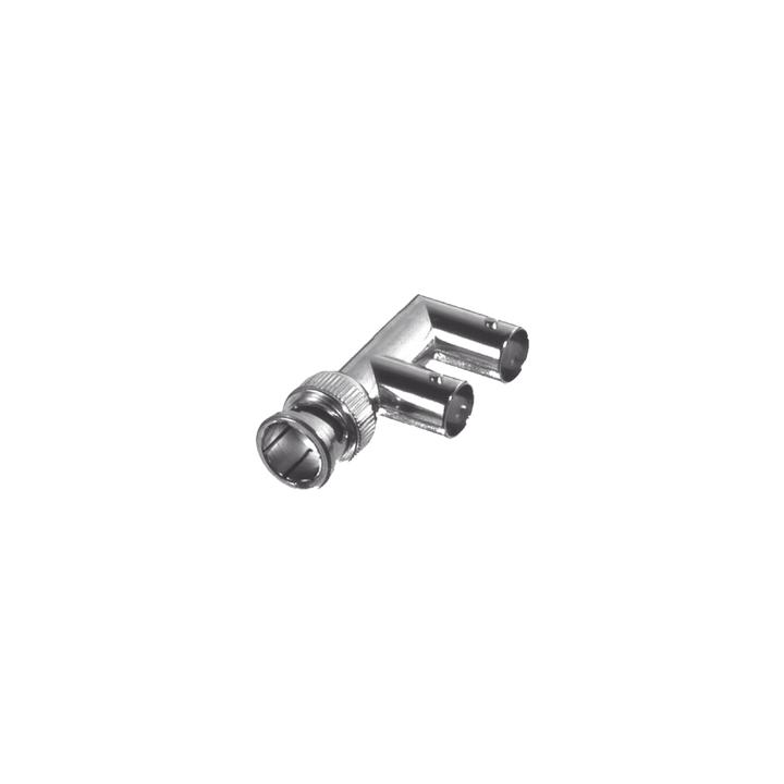 Adaptador Triple en F para 75 Ohm, de Conector BNC Macho a Doble BNC Hembra, Níquel/ Oro/ Delrin.