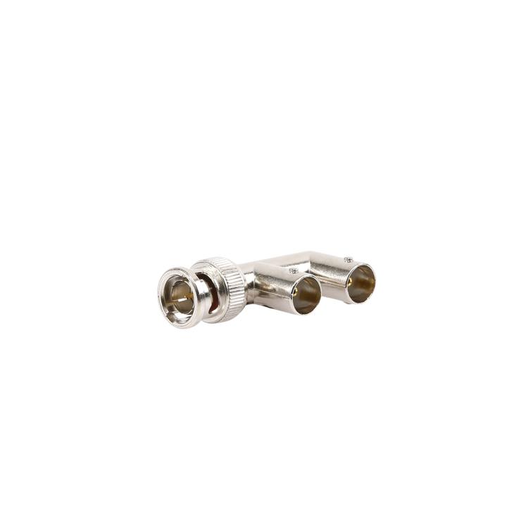 Adaptador Triple en F para 75 Ohm, de Conector BNC Macho a Doble BNC Hembra, Níquel/ Oro/ Delrin.