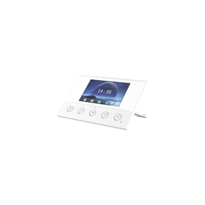Monitor IP/SIP para interior, Wi-Fi, pantalla a color de 4.3", audio de 2 vías, PoE, 8 interfaces de entrada de alarma.