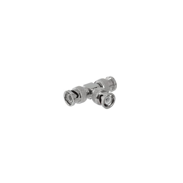 Adaptador de Triple conectores BNC macho para uso en sistemas de video vigilancia en aplicación con cables coaxiales
