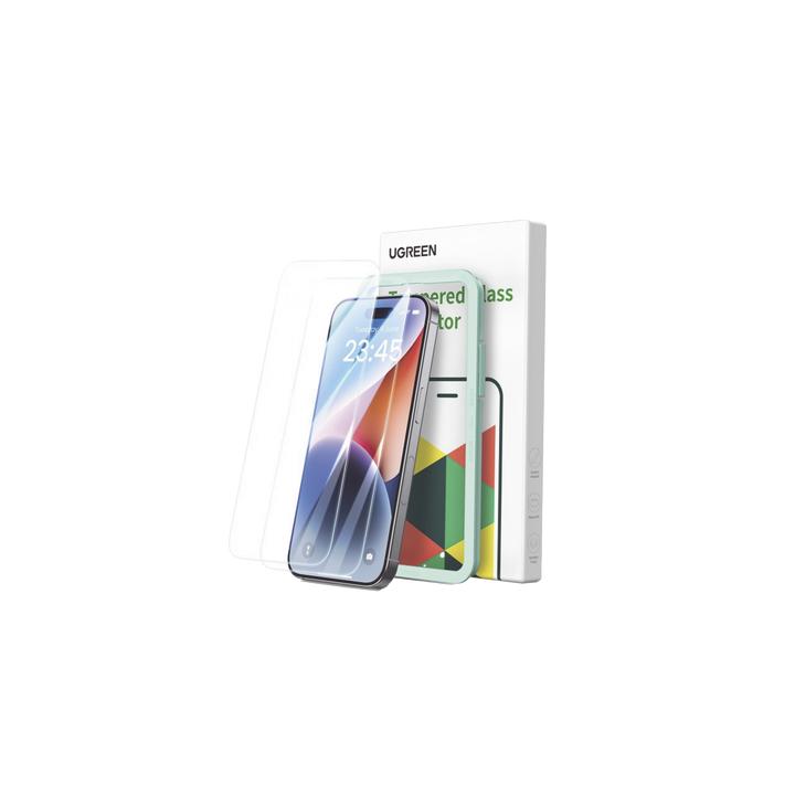 Protector de pantalla UGREEN HD con marco de instalación para iPhone 16 Pro (paquete de 2)