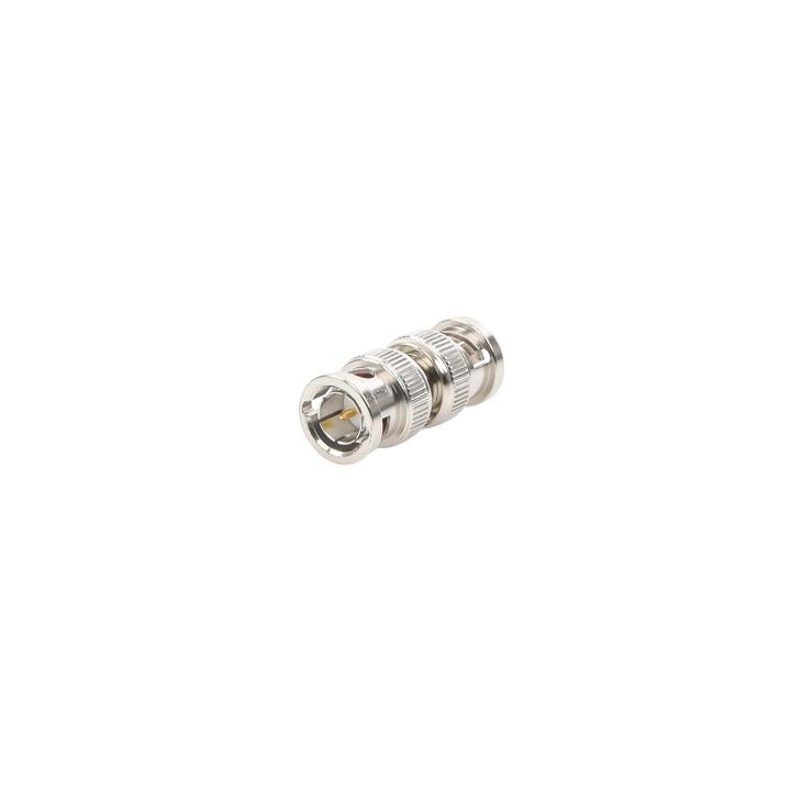 Adaptador tipo Barril para 75 Ohm, de Conector BNC Macho a BNC Macho, Niquel/ Oro/ Teflón.