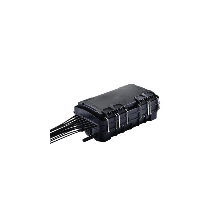 Caja de Distribución de Fibra Óptica para 24 Empalmes, con 16 acopladores SC/APC simplex, Exterior IP65, Color Negro