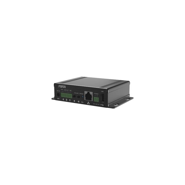 Gateway para Voceo IP/SIP,  Entrada de audio (3.5mm), salida de amplificador integrado de hasta 30W, puerto USB