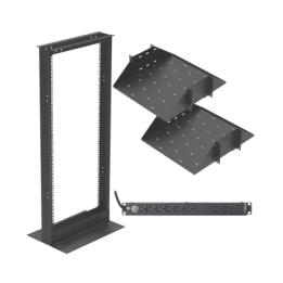 Kit de Rack Estándar 19", 24 UR con 2 Charolas  y PDU (8 tomas). Ideal para UPS y Servidores tipo Torre.