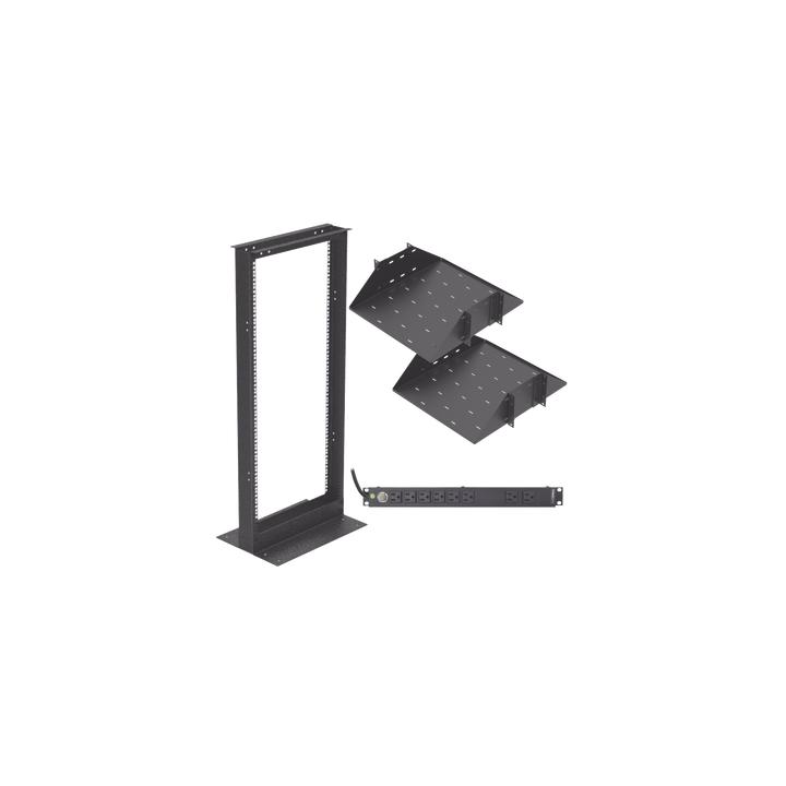 Kit de Rack Estándar 19", 24 UR con 2 Charolas  y PDU (8 tomas). Ideal para UPS y Servidores tipo Torre.