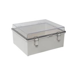 Gabinete Plástico ABS, Puerta Transparente, Uso en Intemperie IP66 (170 x 220 x 110 mm) Cierre por Broches Inoxidables
