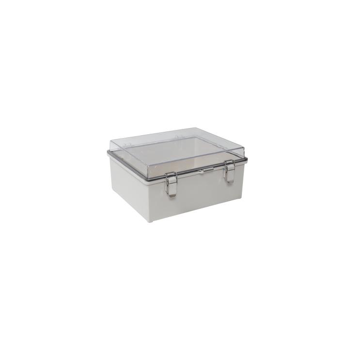 Gabinete Plástico ABS, Puerta Transparente, Uso en Intemperie IP66 (170 x 220 x 110 mm) Cierre por Broches Inoxidables