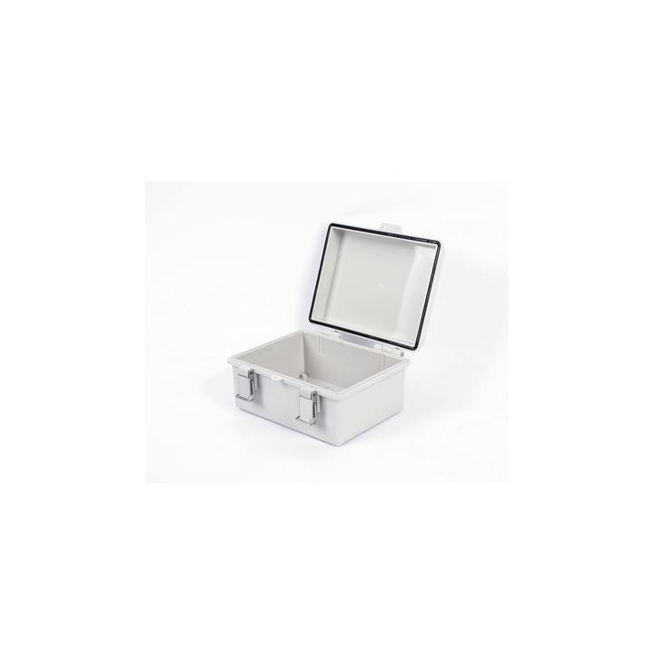 Gabinete de Plástico ABS, Uso en Intemperie IP66 (170 x 220 x 110 mm) Cierre por broche Inoxidable y Permite Cerrado
