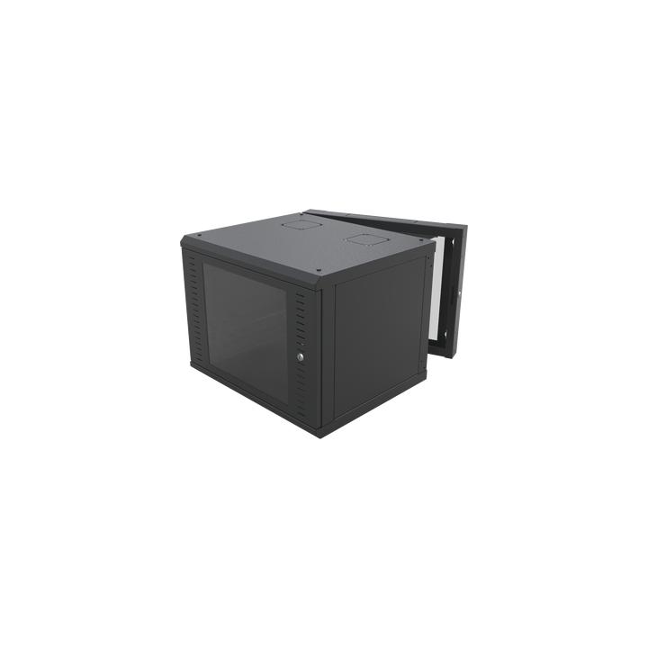 Gabinete Abatible de Pared (Con Marco Trasero) con Rack 19" de 12 Unidades. Ventana de Cristal Templado.