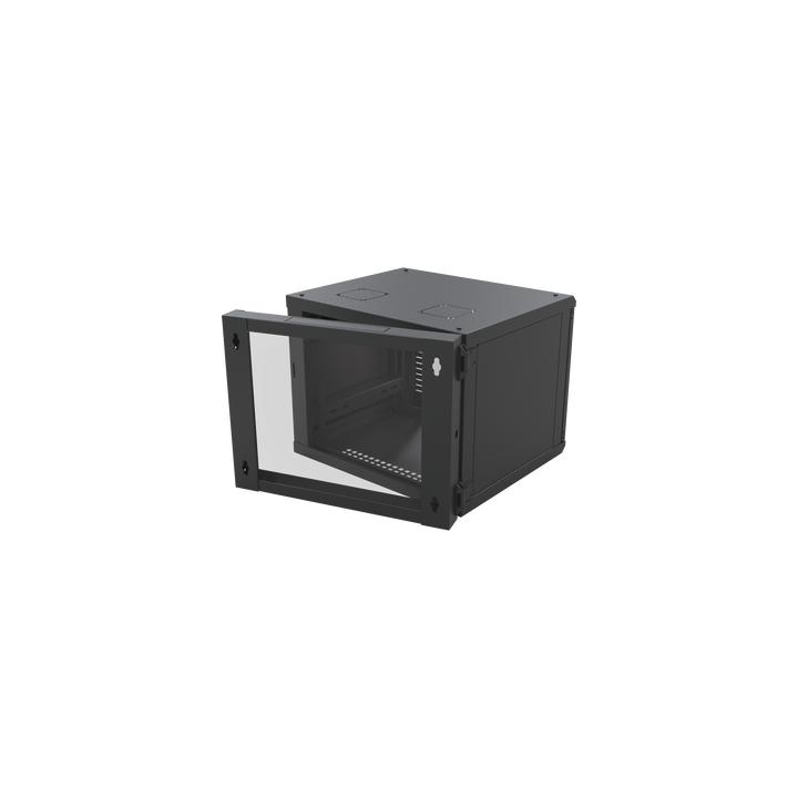 Gabinete Abatible de Pared (Con Marco Trasero) con Rack 19" de 12 Unidades. Ventana de Cristal Templado.