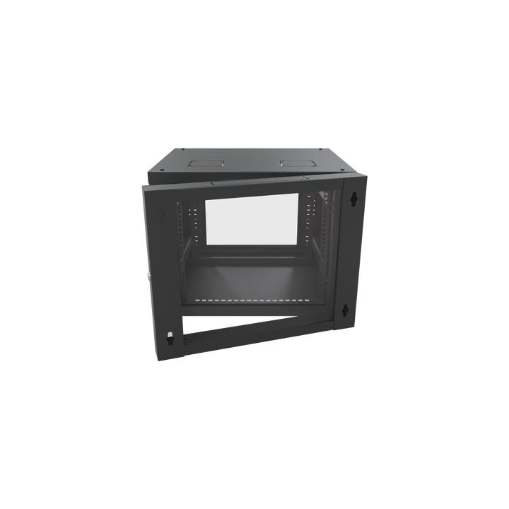 Gabinete Abatible de Pared (Con Marco Trasero) con Rack 19" de 12 Unidades. Ventana de Cristal Templado.