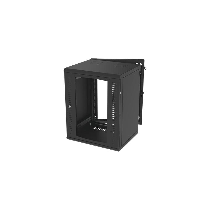 Gabinete Abatible de Pared (Con Marco Trasero) con Rack 19" de 16 Unidades. Ventana de Cristal Templado.