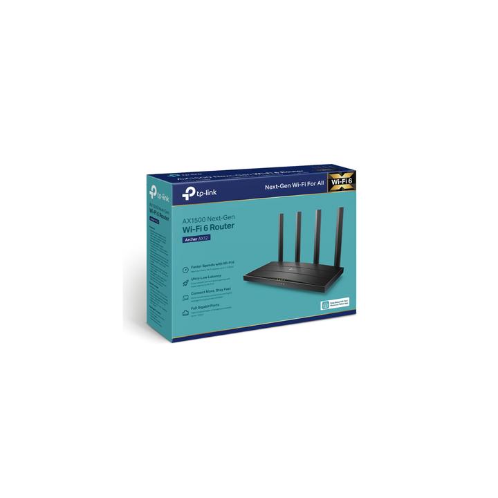 Router WiFi 6 AX 1500Mbps / MU-MIMO 2X2 y OFDMA / 1 Puerto WAN 10/100/1000 Mbps / 3 Puertos LAN 10/100/1000 Mbps / 4