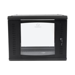 Gabinete Abatible de Pared (Con Marco Trasero) con Rack 19" de 9 Unidades. Ventana de Cristal Templado.