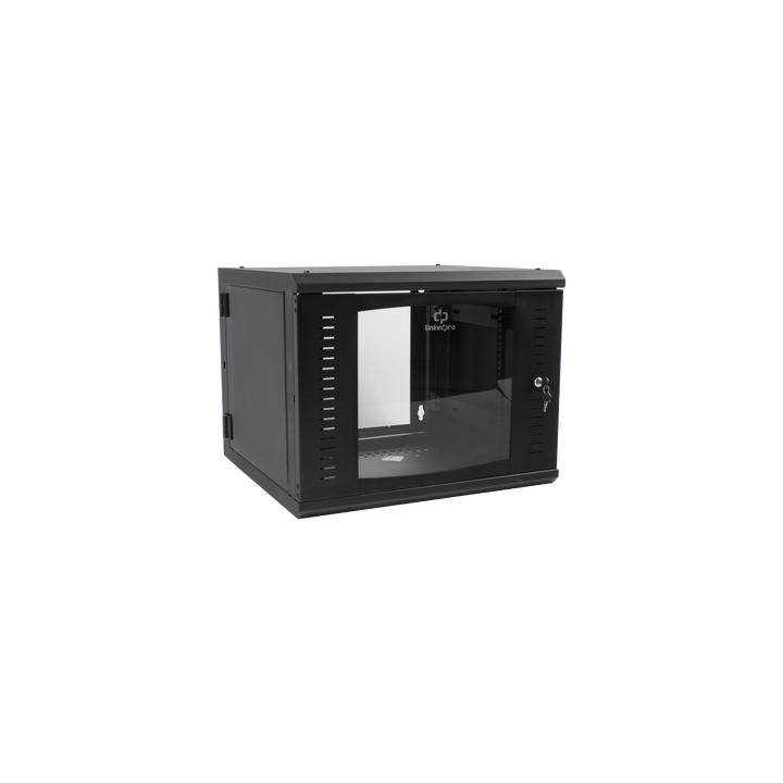 Gabinete Abatible de Pared (Con Marco Trasero) con Rack 19" de 9 Unidades. Ventana de Cristal Templado.