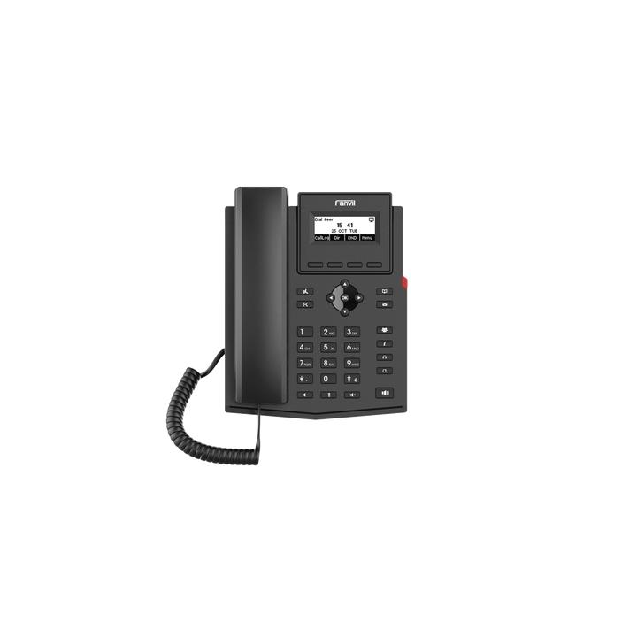 Teléfono IP empresarial para 2 lineas SIP con pantalla LCD,  Puertos Gigabit, Códec Opus, conferencia de 6 vías, PoE.